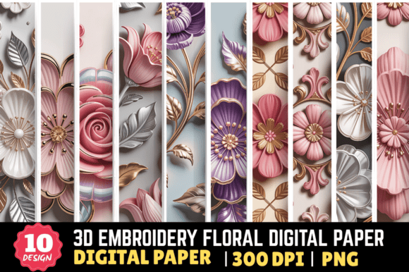 3D Embroidery Floral Digital Paper for Holiday Creations